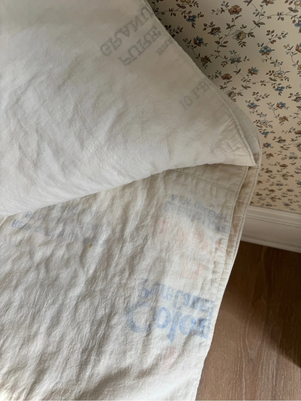 Handmade quilt vintage antique blue bird feed sack flour tea towel repurposed